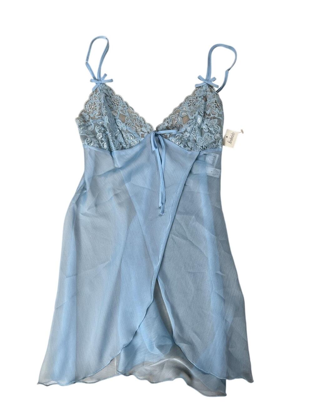 Frederick's Of Hollywood Slip Womens S Blue Chiffon Lace Sheer Nightgown